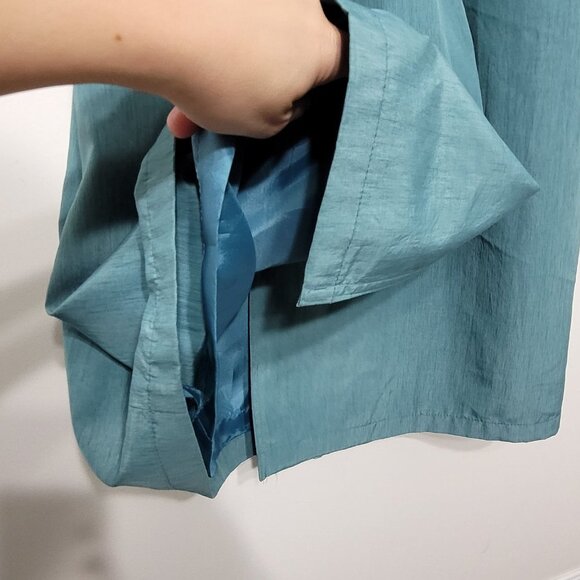 Luba Paris Vintage Teal Green Trench Double Breasted Tie Waist Long Sleeve Coat - Picture 8 of 14